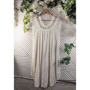 Free People Boho Midi Dress Crotchet Neckline Flowy Cream Size Small